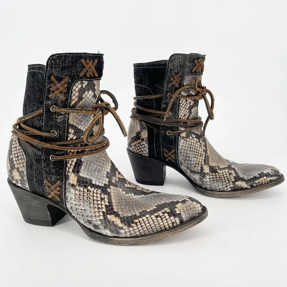 Old Gringo Yippee Ki Yay Brown Black Evant Snakeskin Western Cowgirl Bootie sz 7 - Picture 1 of 10